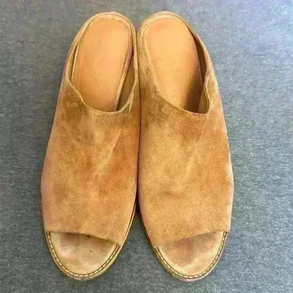 Vince Cuoio Camel Suede Open Toe Slide Stack Heel Made in Italy Women’s Size 8.5 - Picture 7 of 11